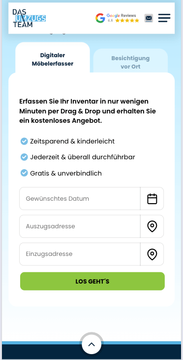 1. Schritt des digitalen Möbelerfassers von DasUmzugsteam