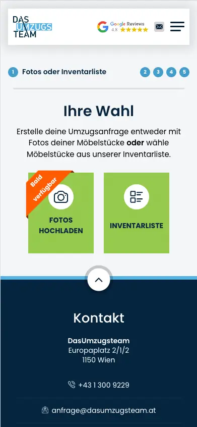 Digitaler Möbelerfasser von DasUmzgusteam - Startbildschirm