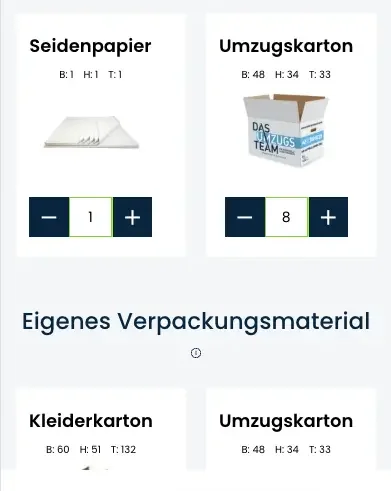 Digitaler Möbelerfasser von DasUmzugsteam - Verpackungsmaterial