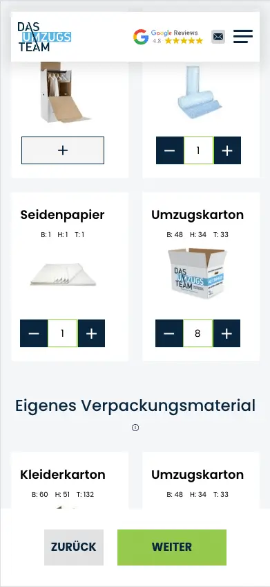 Digitaler Möbelerfasser von DasUmzugsteam - Verpackungsmaterial